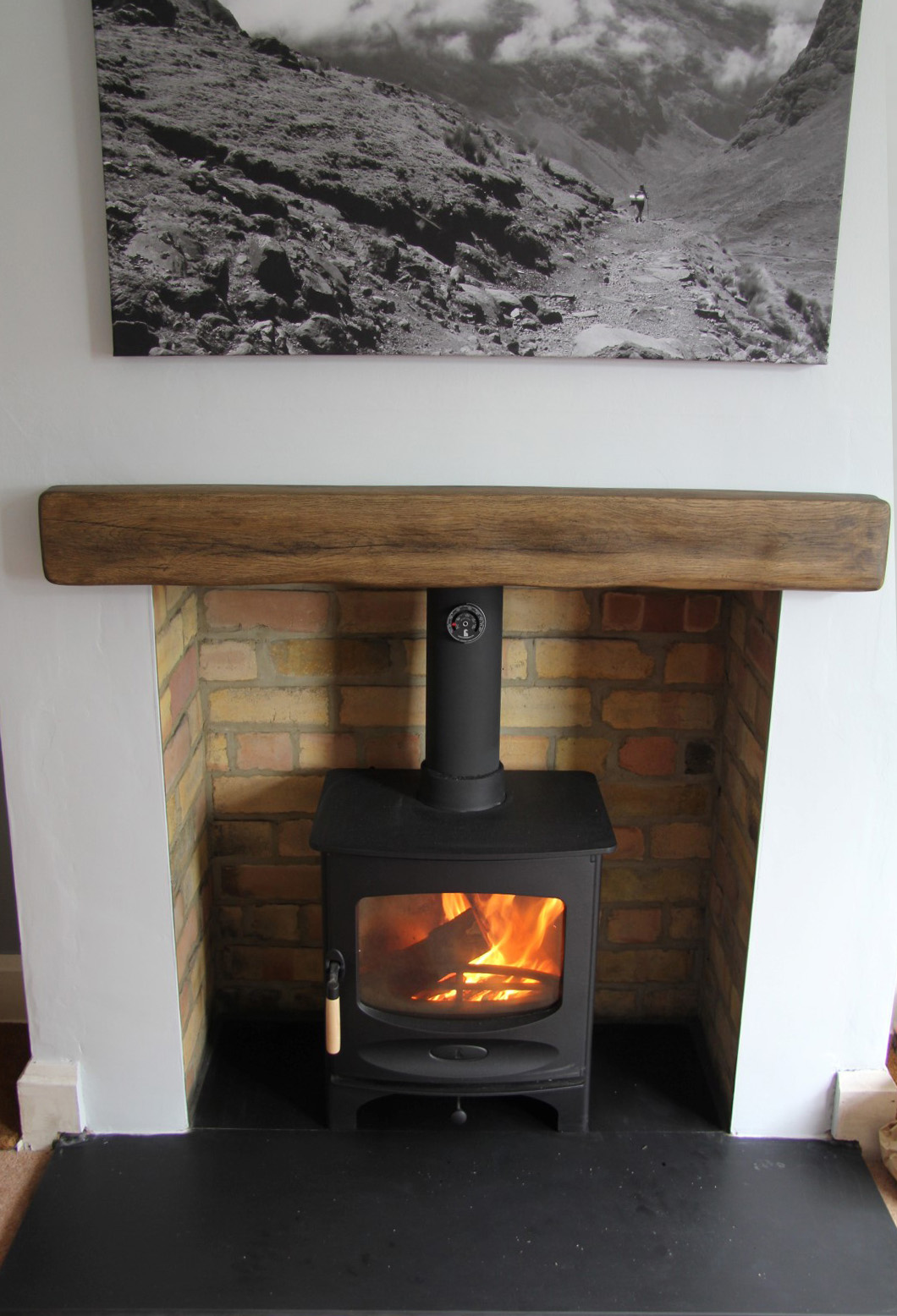 Embers bristol stove installation with ceramic beam